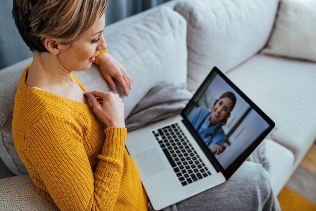 fibroids diagnosis telehealth call woman